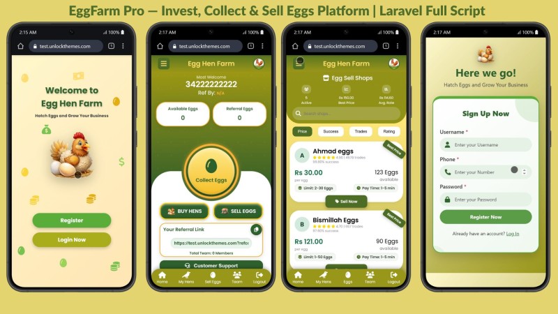 EggFarm Pro — Invest, Collect & Sell Eggs Platform | Laravel Full Script